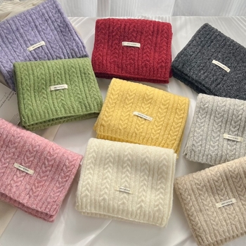 Šal od vunene smese u bojama slatkih boja, korejskog stila, topao i debeli pleteni, unisex, zimski dodatak, otprilike 162 × 23 cm
