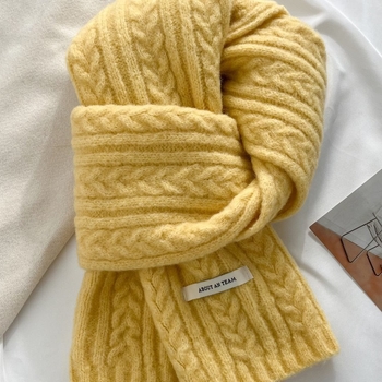 Šal od vunene smese u bojama slatkih boja, korejskog stila, topao i debeli pleteni, unisex, zimski dodatak, otprilike 162 × 23 cm