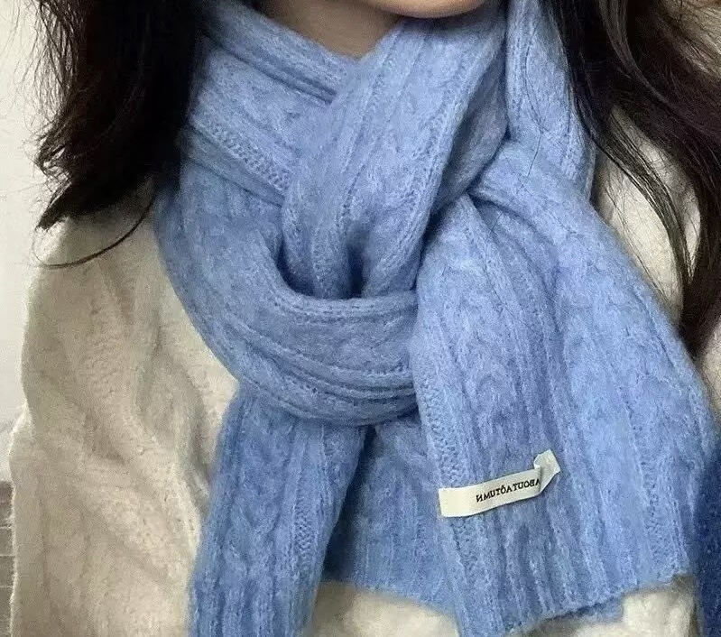 Šal od vunene smese u bojama slatkih boja, korejskog stila, topao i debeli pleteni, unisex, zimski dodatak, otprilike 162 × 23 cm