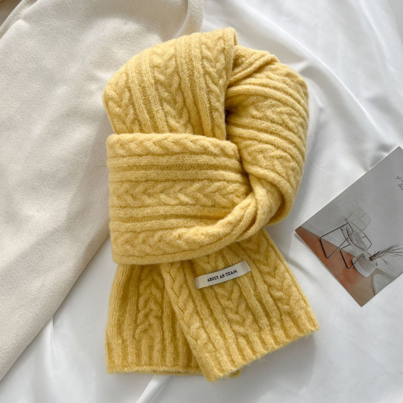 Šal od vunene smese u bojama slatkih boja, korejskog stila, topao i debeli pleteni, unisex, zimski dodatak, otprilike 162 × 23 cm