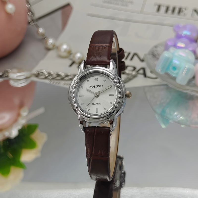 Ženski sat s kružnim cifernikom, retro stil, mini cifernik, kvarcni mehanizam, PU remen