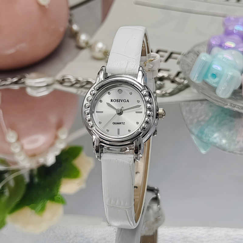 Ženski sat s kružnim cifernikom, retro stil, mini cifernik, kvarcni mehanizam, PU remen