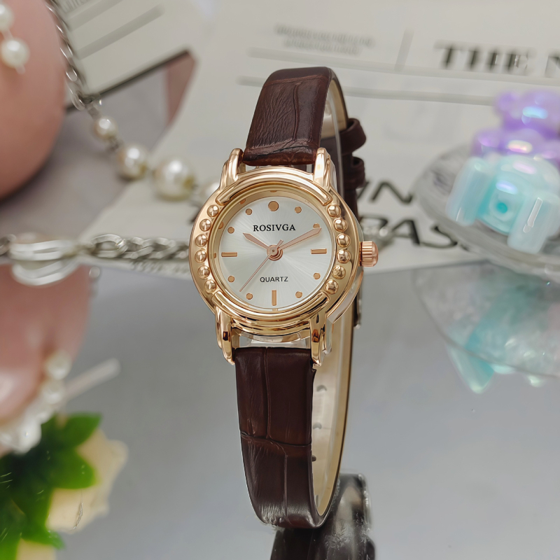 Ženski sat s kružnim cifernikom, retro stil, mini cifernik, kvarcni mehanizam, PU remen