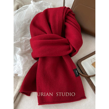 Šal od 100% vune, jednobojna crvena, 50x50 cm, unisex, korejski stil, minimalistički