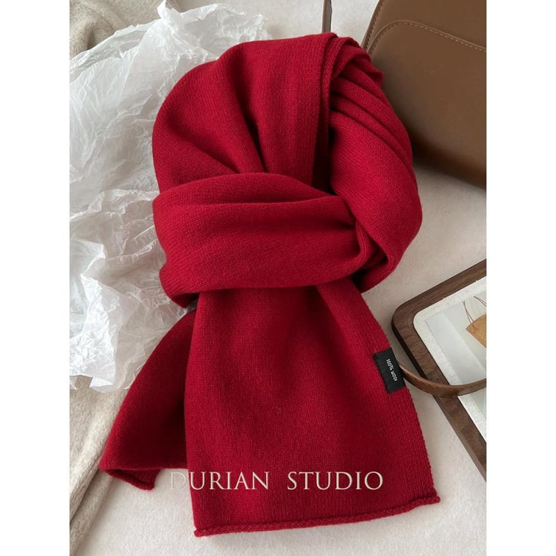 Šal od 100% vune, jednobojna crvena, 50x50 cm, unisex, korejski stil, minimalistički