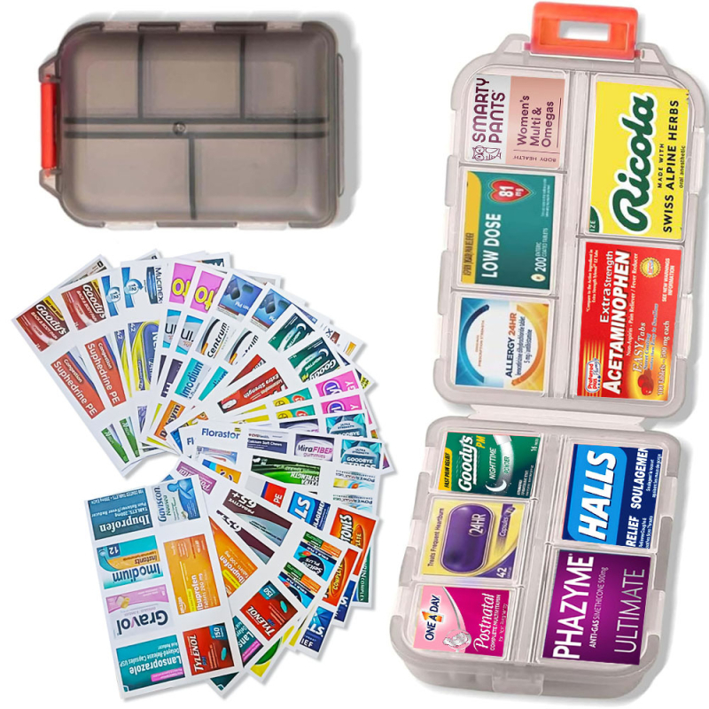 PP plastična kutija za tablete, vodootporna i otporna na vlagu, s etiketom, 10 odjeljaka, kompaktna putna kutija za kapsule, dimenzije 9.5 x 6.4 x 2.5 cm