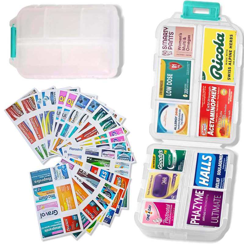 PP plastična kutija za tablete, vodootporna i otporna na vlagu, s etiketom, 10 odjeljaka, kompaktna putna kutija za kapsule, dimenzije 9.5 x 6.4 x 2.5 cm