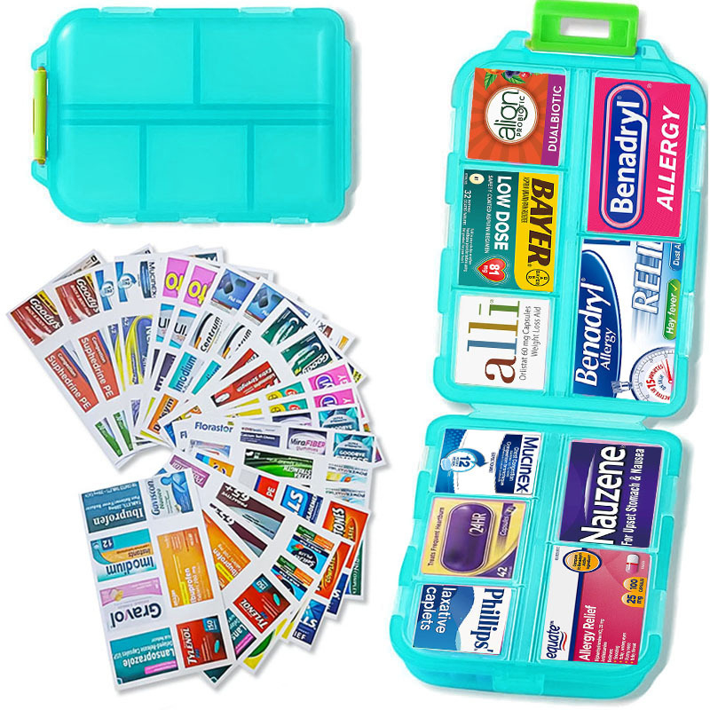 PP plastična kutija za tablete, vodootporna i otporna na vlagu, s etiketom, 10 odjeljaka, kompaktna putna kutija za kapsule, dimenzije 9.5 x 6.4 x 2.5 cm