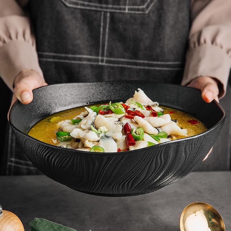 Crna keramička zdjela za juhu, velika kapaciteta, pogodna za kiselu ribu, goveći hot pot i kuhana jela