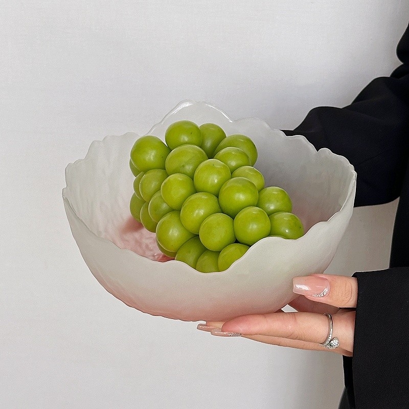 Staklena ploča za voće za kućnu upotrebu, dnevni boravak, pladanj za grickalice i suho voće, ploča za izlaganje s glazurom ledenih pukotina, promjer 19 cm