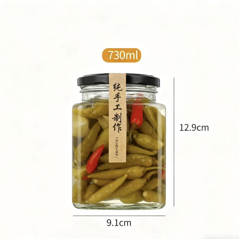 Staklena zatvorena posuda s poklopcem, kvadratna staklena boca za chilli umak i med, 50–730 ml