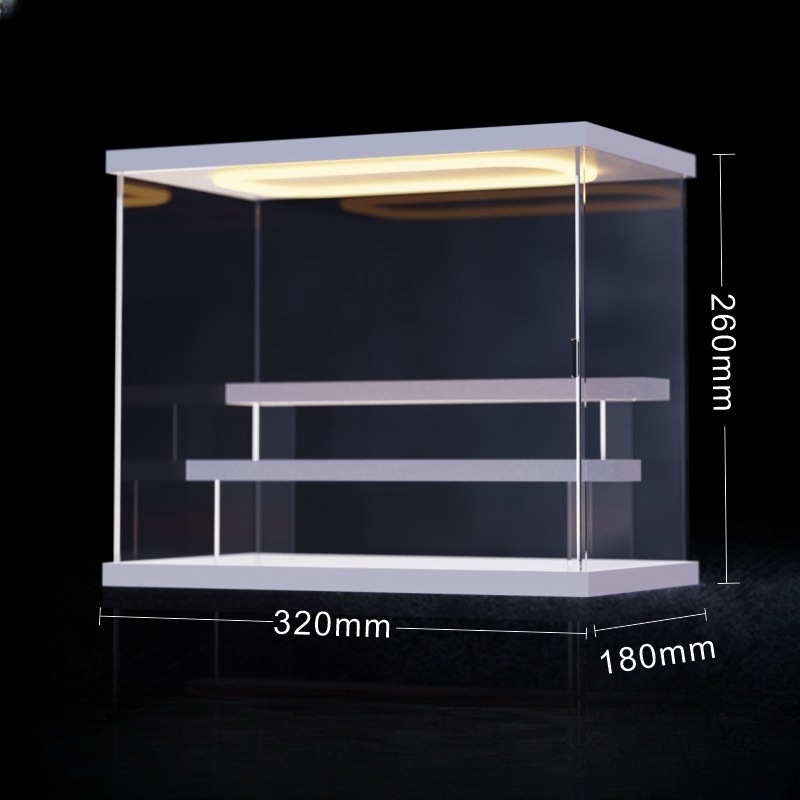 Prozirna akrilna kutija za prikaz i pohranu Bubble Mart figurica s LED koracima prikaza i zaštitnim poklopcem protiv prašine
