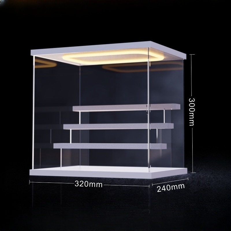 Prozirna akrilna kutija za prikaz i pohranu Bubble Mart figurica s LED koracima prikaza i zaštitnim poklopcem protiv prašine