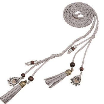 Антично ажурно изрязано кожено коланче за талия, с висулка от кристали и дървени мъниста
