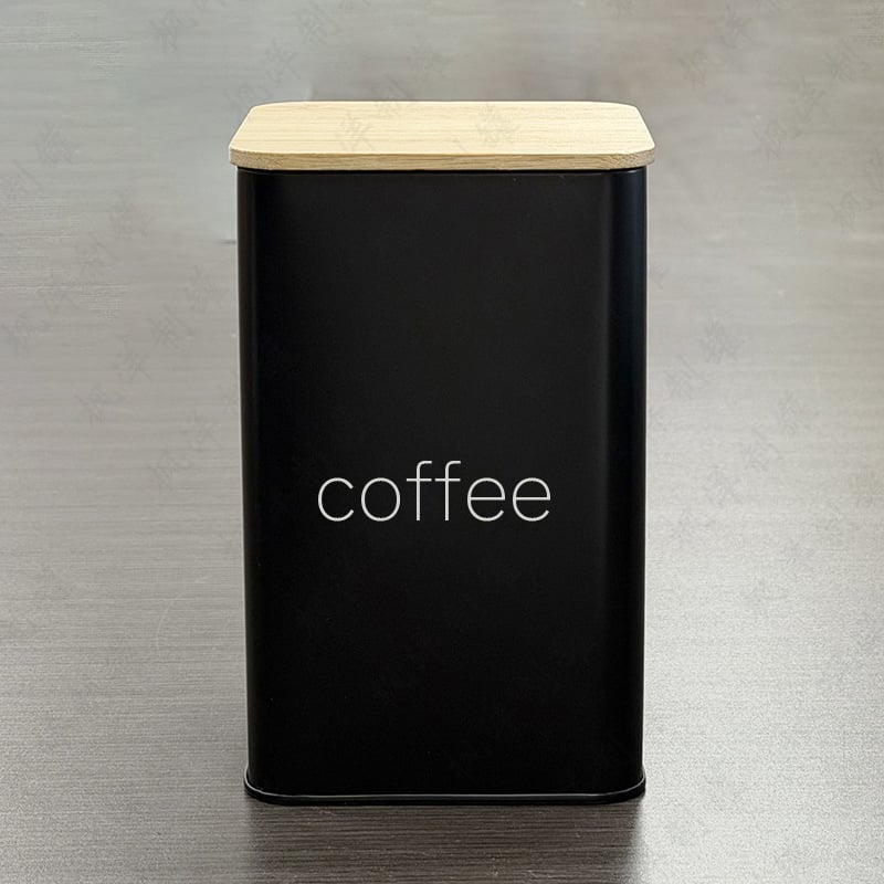 Зърна кафе в кутия с бамбуков капак, метална кутия в стил Starbucks за кафе, захарни бонбони и чай