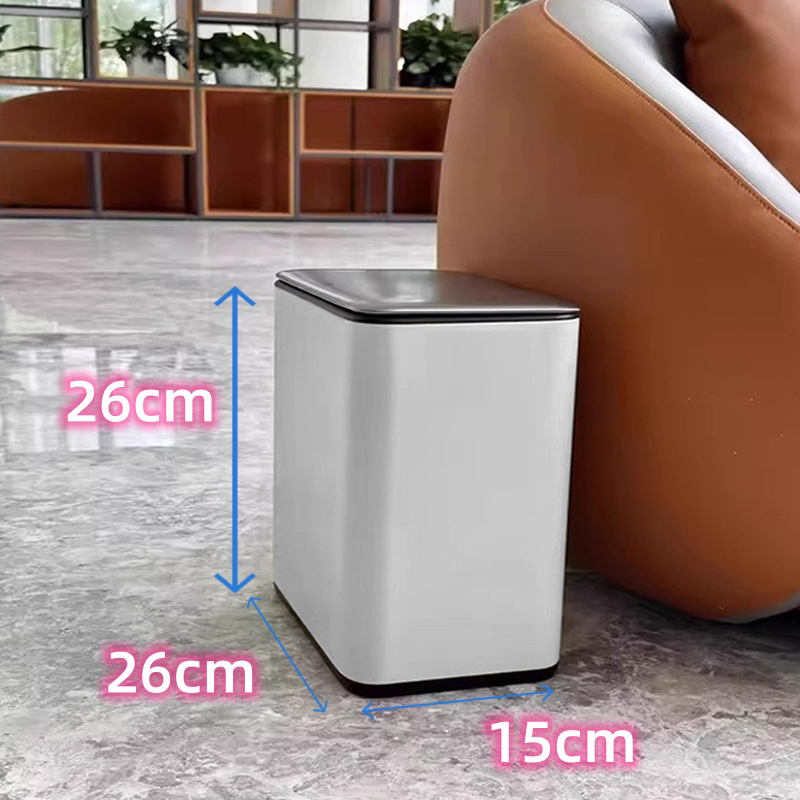Kućni koš za otpad od nehrđajućeg čelika s poklopcem, kvadratnog oblika, 8 L, za kupaonicu, WC, spavaću sobu i dnevni boravak, luksuzan dizajn