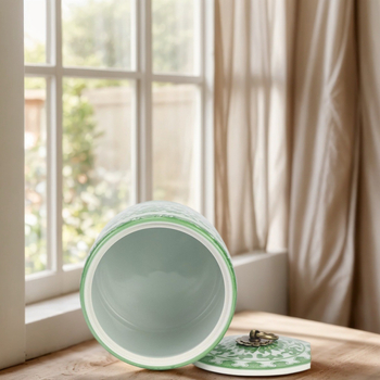 Plavo-bijeli porcelanski spremnik za čaj s kapom od bakrenog prstena, cilindrični spremnik za pohranu
