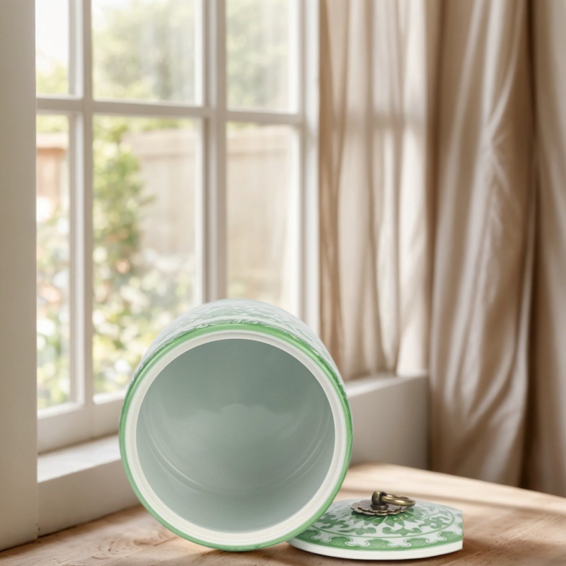 Plavo-bijeli porcelanski spremnik za čaj s kapom od bakrenog prstena, cilindrični spremnik za pohranu
