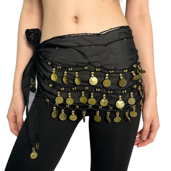 Колан за талия Belly Dance с 72 монети, шифонова лента за начинаещи, индийски танц