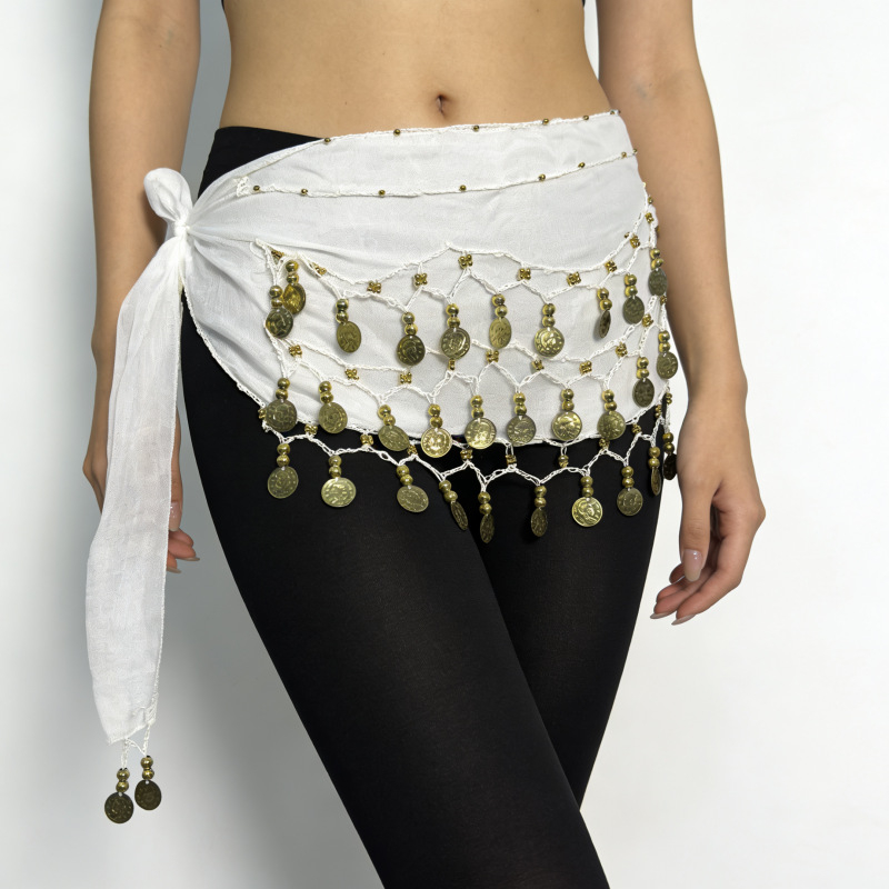Колан за талия Belly Dance с 72 монети, шифонова лента за начинаещи, индийски танц