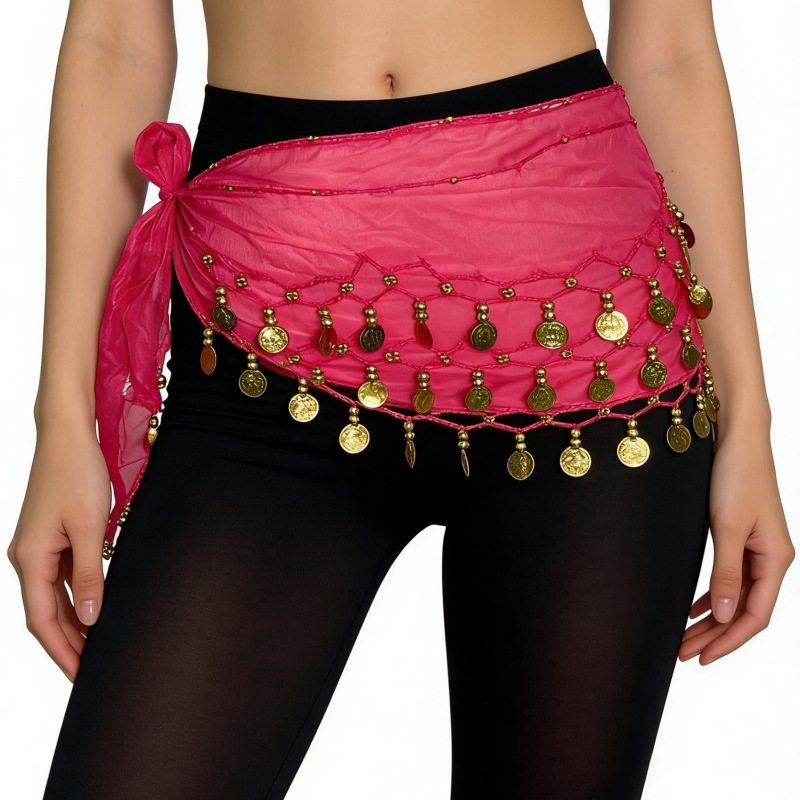 Колан за талия Belly Dance с 72 монети, шифонова лента за начинаещи, индийски танц