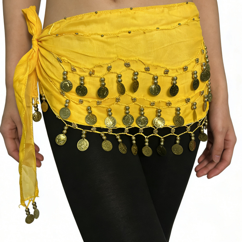 Колан за талия Belly Dance с 72 монети, шифонова лента за начинаещи, индийски танц