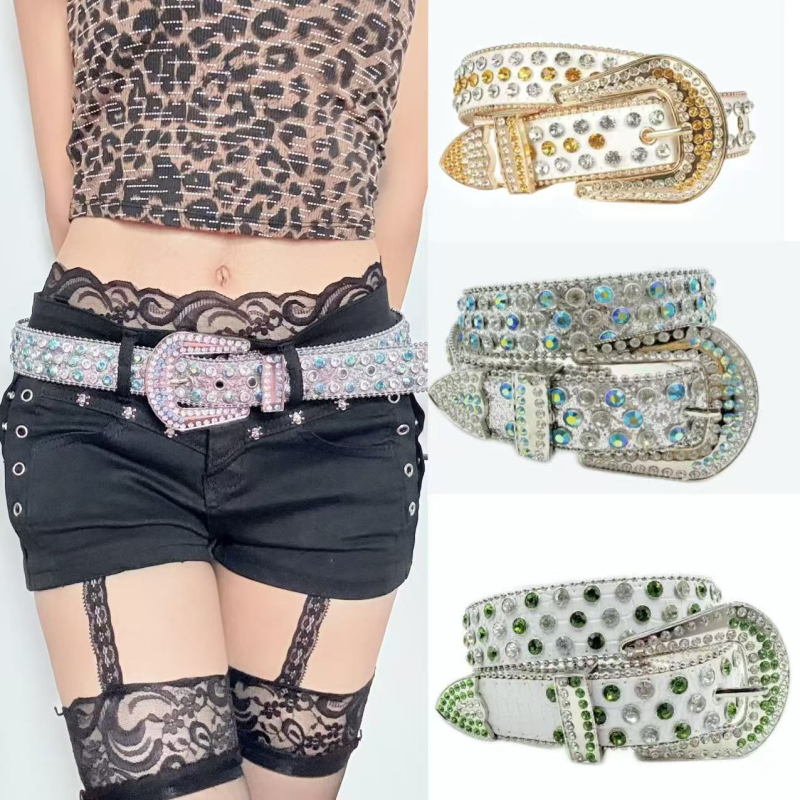 Kaiš s kristalima za traperice, široki PU kaiš s dekorativnim dizajnom, elegantan i svestran