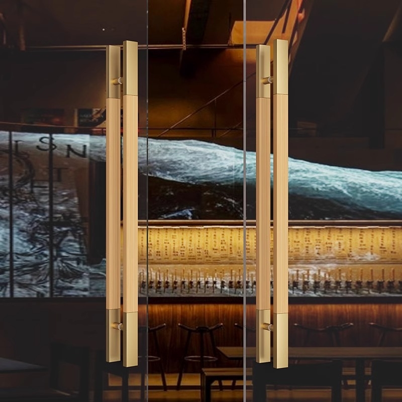 Kuka za staklena vrata, u boji orahovog drveta, velika ručka za hotel i restoran