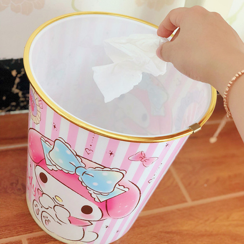 Kružni plastični kanta za otpad s dizajnom My Melody i Cinnamon Roll, 8 L, kućna upotreba, bez poklopca.