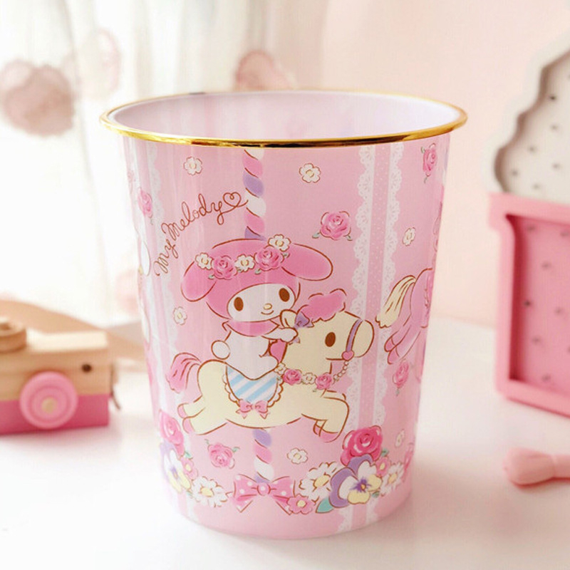 Kružni plastični kanta za otpad s dizajnom My Melody i Cinnamon Roll, 8 L, kućna upotreba, bez poklopca.