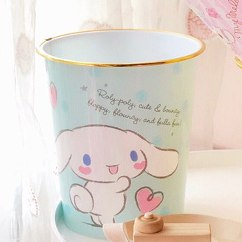 Kružni plastični kanta za otpad s dizajnom My Melody i Cinnamon Roll, 8 L, kućna upotreba, bez poklopca.