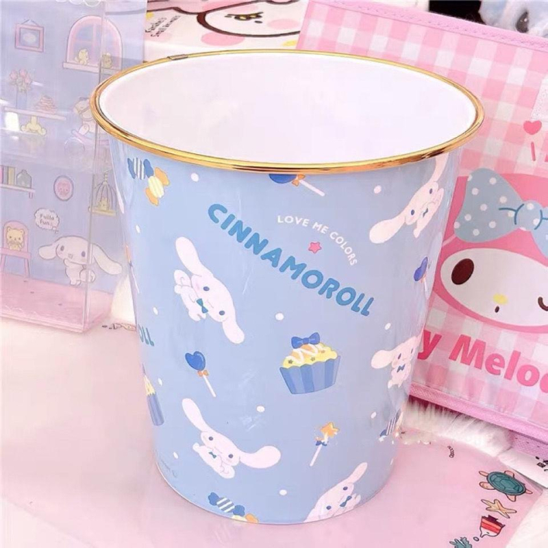Kružni plastični kanta za otpad s dizajnom My Melody i Cinnamon Roll, 8 L, kućna upotreba, bez poklopca.