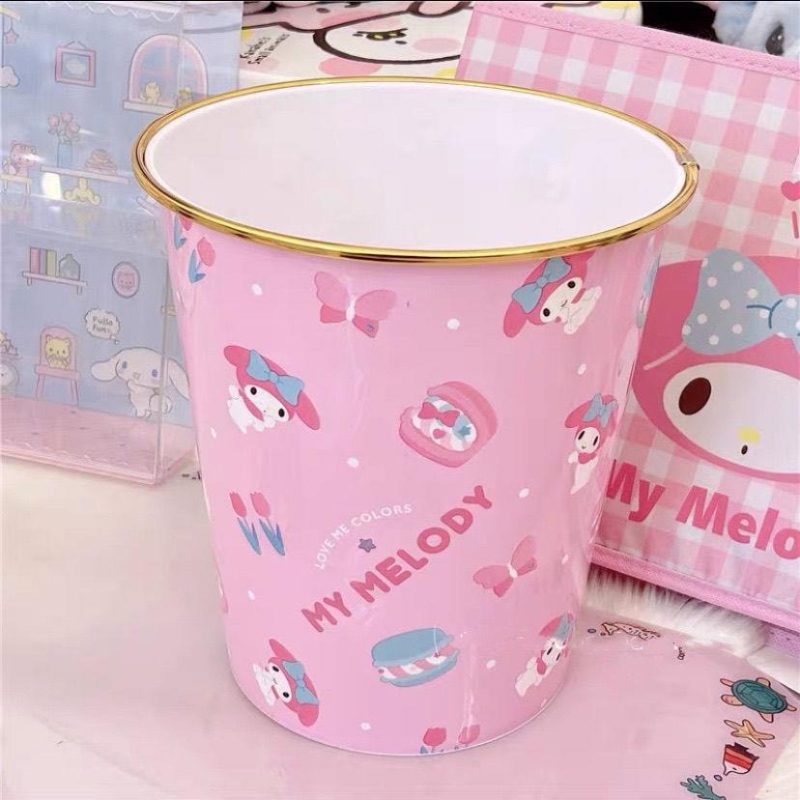 Kružni plastični kanta za otpad s dizajnom My Melody i Cinnamon Roll, 8 L, kućna upotreba, bez poklopca.