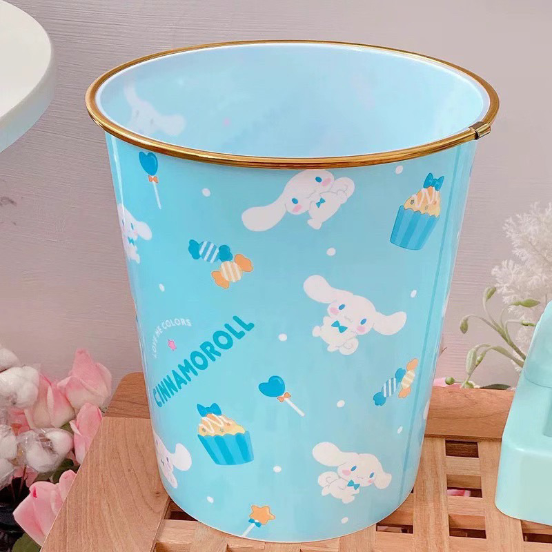 Kružni plastični kanta za otpad s dizajnom My Melody i Cinnamon Roll, 8 L, kućna upotreba, bez poklopca.