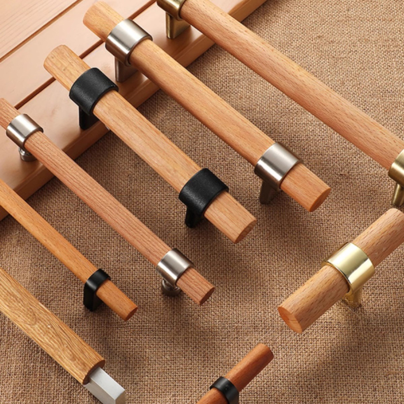 Japanski stil ručka za vrata garderobe i ormarića za cipele, masivno drvo, crno-zlatna, minimalistička ručica s jednim otvorom za ladicu