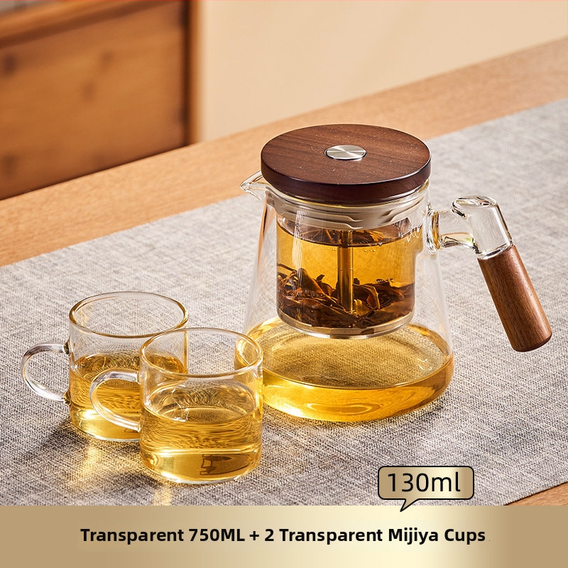 Jieanxi čajník s filtrom a infuzérom, jedným tlačidlom, oddelenie čaju a vody, drevená rúčka, objem 750 ml