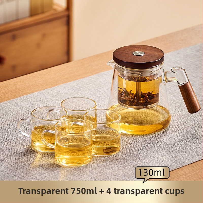 Jieanxi čajník s filtrom a infuzérom, jedným tlačidlom, oddelenie čaju a vody, drevená rúčka, objem 750 ml