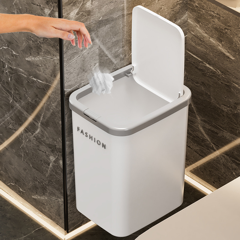 Zidni kanta za smeće s pritisknim poklopcem, kvadratna, plastična, 12 L ili više, za kućanstvo (dnevni boravak, spavaća soba, kupaonica)