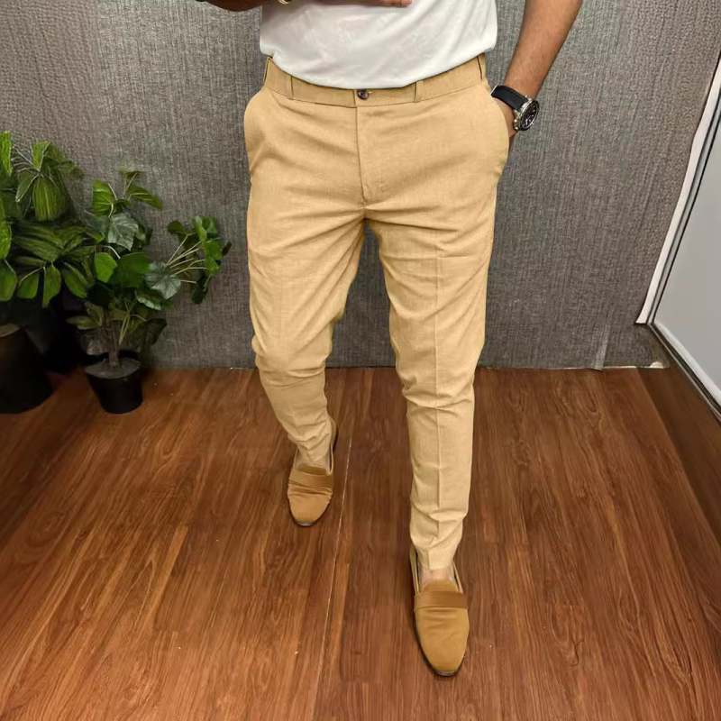 Férfi egyszínű, lazán szabott széles szárú nadrág, casual, padlóig érő, nyári viselet