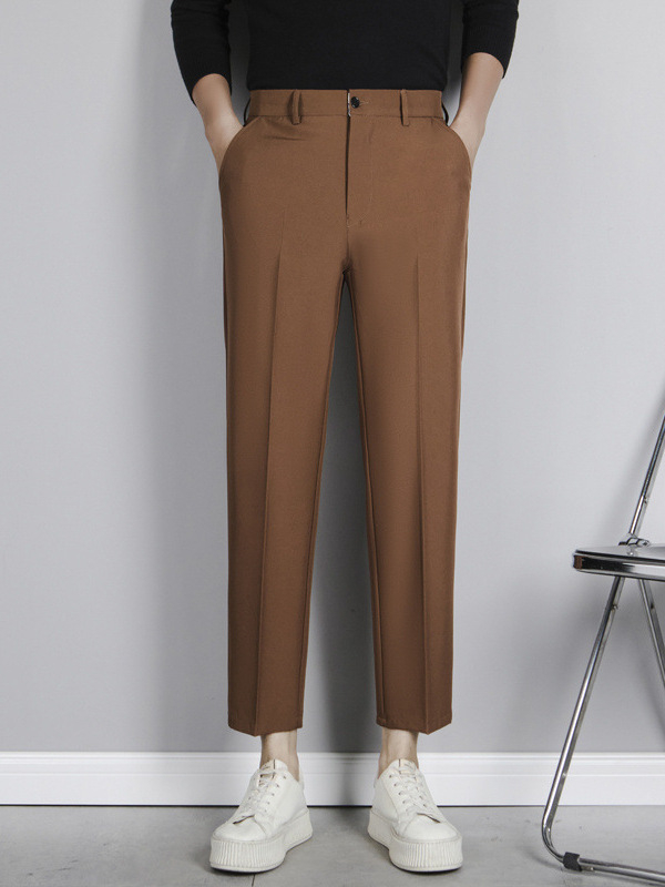 Muške hlače slim straight, duljina 9/10, ljetne, otporne na nabor, bez glačanja, casual hlače s drapiranim izgledom