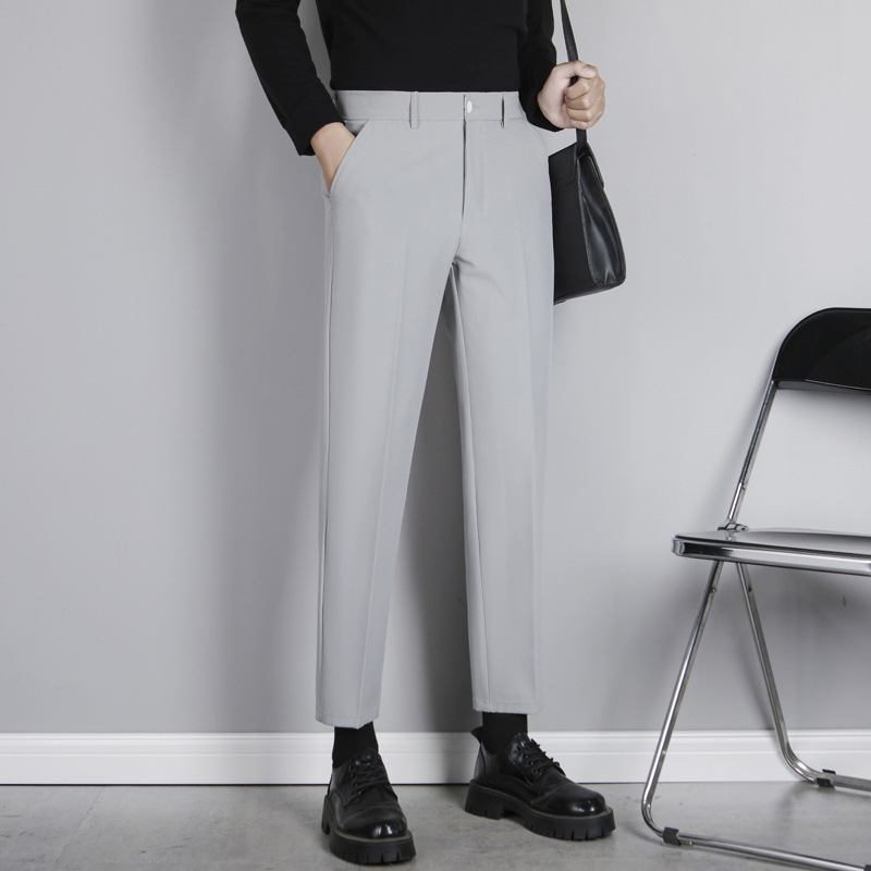 Muške hlače slim straight, duljina 9/10, ljetne, otporne na nabor, bez glačanja, casual hlače s drapiranim izgledom