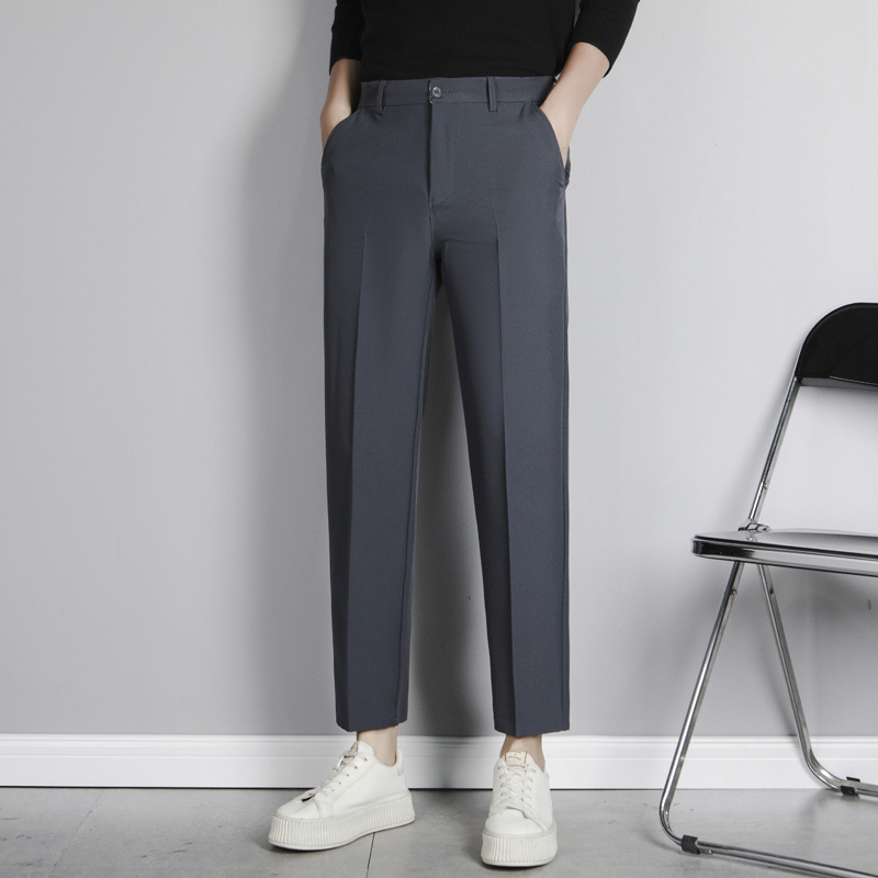 Muške hlače slim straight, duljina 9/10, ljetne, otporne na nabor, bez glačanja, casual hlače s drapiranim izgledom
