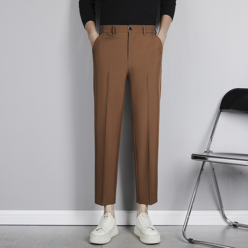 Muške hlače slim straight, duljina 9/10, ljetne, otporne na nabor, bez glačanja, casual hlače s drapiranim izgledom