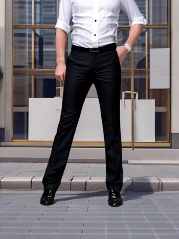 Férfiak slim-fit üzleti nadrág, egyenes szabás, fekete, rugalmas anyag, kiváló esés