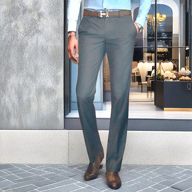 Férfiak slim-fit üzleti nadrág, egyenes szabás, fekete, rugalmas anyag, kiváló esés