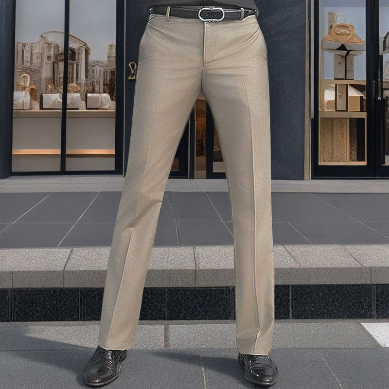 Férfiak slim-fit üzleti nadrág, egyenes szabás, fekete, rugalmas anyag, kiváló esés