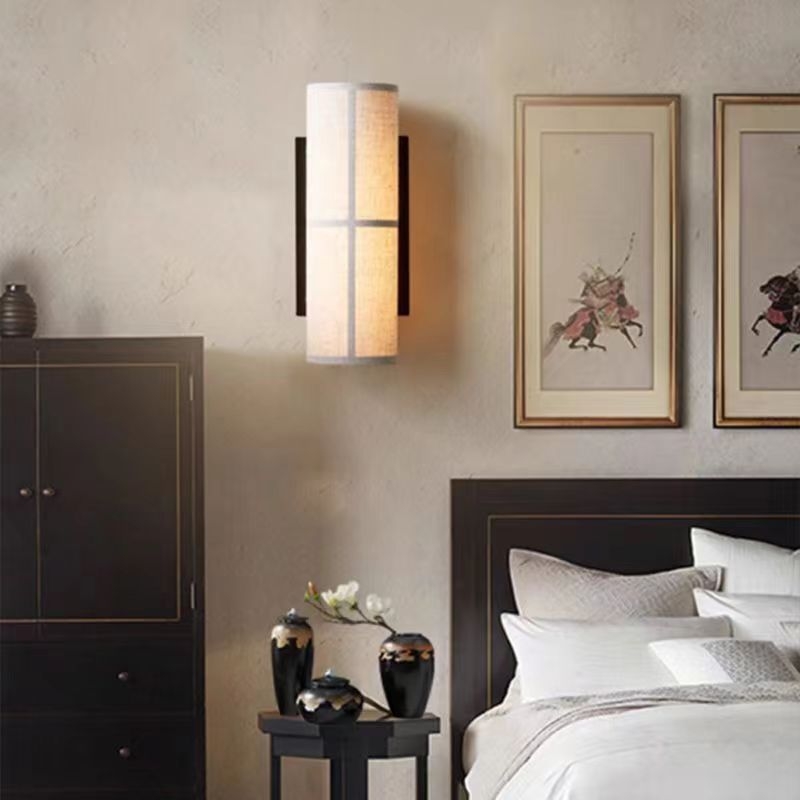 Zidna lampa s platnenim abažurjem, Wabi-Sabi stil, minimalističko osvjetljenje za dnevni boravak i spavaću sobu, LED rasvjeta za hodnik s japanskim ugođajem