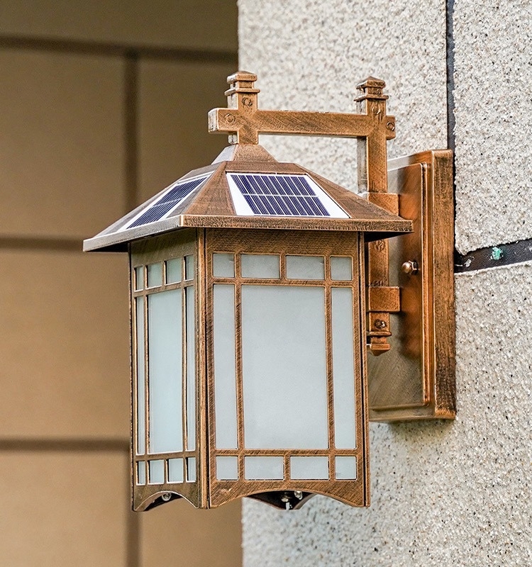 Mingshi JD-2021 Solarna zidna svjetiljka za vanjske prostore – IP65 vodootporna za vrt i balkon, LED 5730, 24–36 sati, 220V, Retro stil nostalgije
