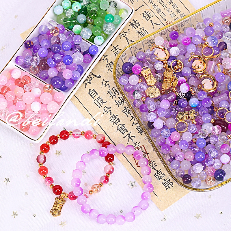 Staklene perle za DIY nakit, dvobojna glazura, 10 mm, labave perle za narukvice