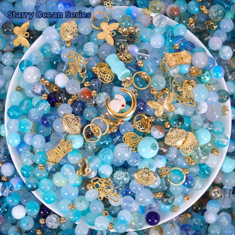 Staklene perle za DIY nakit, dvobojna glazura, 10 mm, labave perle za narukvice